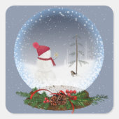 雪だるまインクリスマススノーグローブスクエアステッカー スクエアシール (正面)