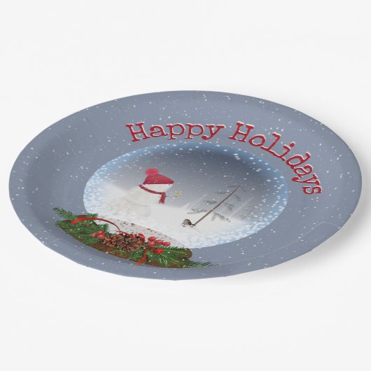 雪だるまインクリスマススノーグローブ紙プレート ペーパープレート (アングル)