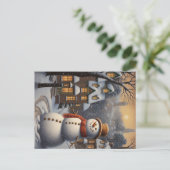 雪だるまインシティヴィンテージスタイルアート ポストカード (スタンド正面)