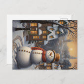 雪だるまインシティヴィンテージスタイルアート ポストカード (正面/裏面)