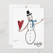 雪だるまイントップハットダンスと赤いハートの休日  シーズンカード (正面/裏面)