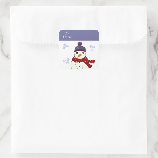 雪だるまインパープルハットとレッドスカーフ スクエアシール (バッグ)