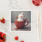 雪だるまインホットチョコレート スタンダードカクテルナプキン (インサイチュ)