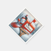 雪だるまインホリデーメールボックスと名前をカスタムする スタンダードカクテルナプキン (角)