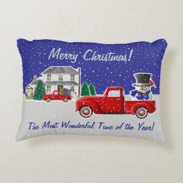 雪だるまインリトルレッドトラックアンドファームハウス アクセントクッション