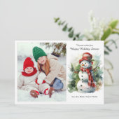 雪だるまインレッドフラットホリデーフォトカード シーズンカード (スタンド正面)