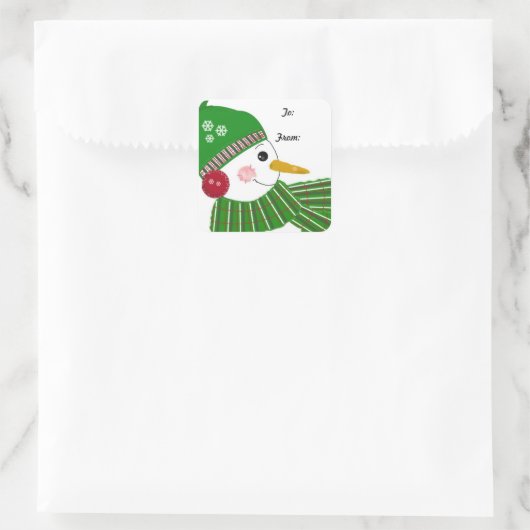 雪だるまイン・グリーンハットとスカーフ スクエアシール (バッグ)