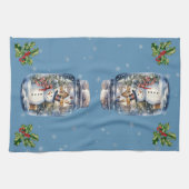 雪だるまインJARスノーフレークスブルー キッチンタオル (横)