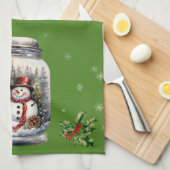 雪だるまインJARスノーフレーク緑 キッチンタオル (四つ折り)