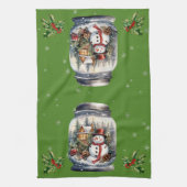 雪だるまインJARスノーフレーク緑 キッチンタオル (縦)