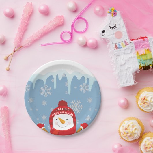 雪だるまウィンターオネダーランドボーイファースト誕生日 ペーパープレート (パーティー)