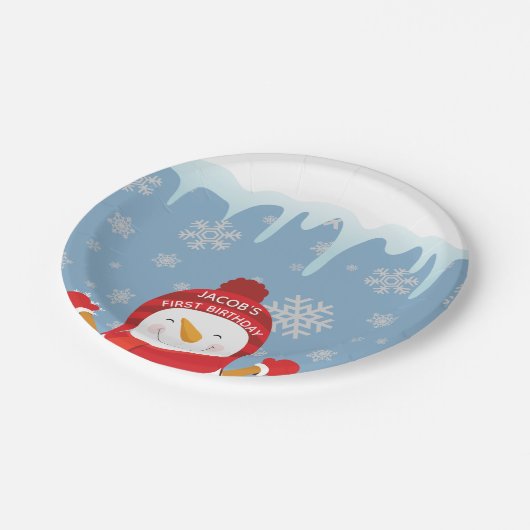 雪だるまウィンターオネダーランドボーイファースト誕生日 ペーパープレート (アングル)