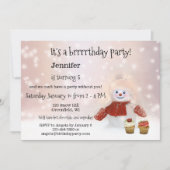 雪だるまウィンターガールバースデーパーティーへの招待 招待状 (正面)