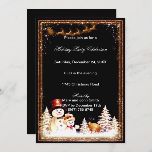 雪だるまウィンタークリスマスパーティの招待状 招待状 (正面/裏面)