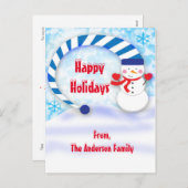 雪だるまウィンタークリスマスホリデーカードハガキ シーズンポストカード (正面/裏面)