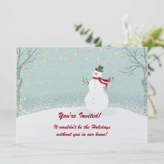 雪だるまウィンターシーンホリデーパーティー招待状 招待状 (スタンド正面)