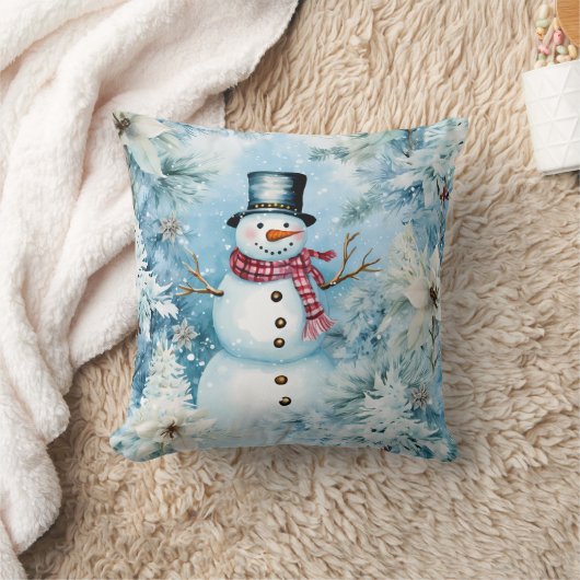 雪だるまウィンタースノーバッファロープレイド クッション (ブランケット)