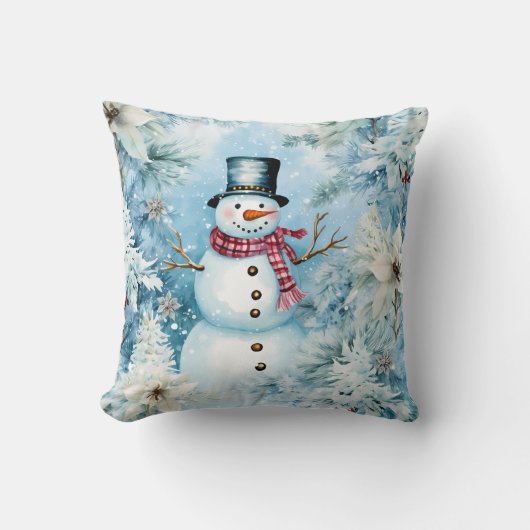 雪だるまウィンタースノーバッファロープレイド クッション (正面)