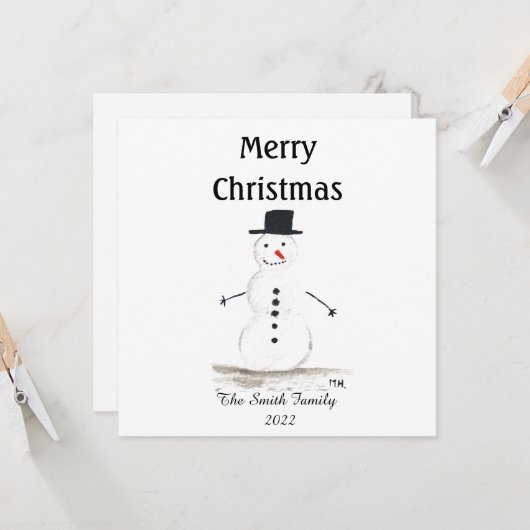 雪だるまウィンタースノーフレークレトロヴィンテージクリスマス カード (正面/裏面インサイチュ)