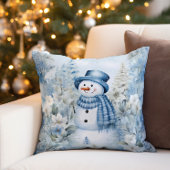 雪だるまウィンタースノーブルーハットスカーフ クッション