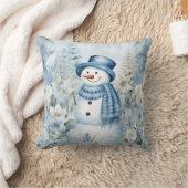 雪だるまウィンタースノーブルーハットスカーフ クッション (ブランケット)