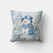 雪だるまウィンタースノーブルーハットスカーフ クッション (正面)