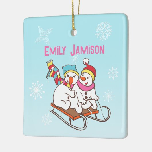 雪だるまウィンタースポーツの名前とウィッシュセラミックの名前 セラミックオーナメント (左)