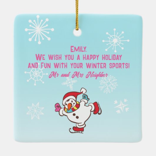 雪だるまウィンタースポーツの名前とウィッシュセラミックの名前 セラミックオーナメント (裏面)