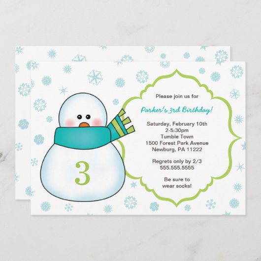 雪だるまウィンターバースデーパーティー招待状 招待状 (正面/裏面)