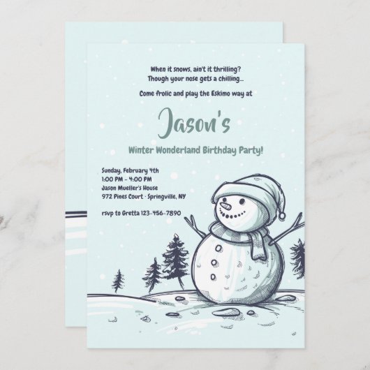 雪だるまウィンターパーティの招待状 招待状 (正面/裏面)