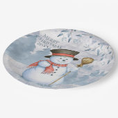 雪だるまウィンターメリータイポグラフィホリデークリスマス ペーパープレート (アングル)