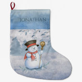 雪だるまウィンターメリータイポグラフィホリデークリスマス ラージクリスマスストッキング (正面)