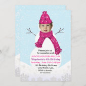 雪だるまウィンターワンダーランドフォト誕生日カスタム 招待状 (正面/裏面)