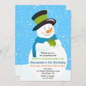 雪だるまウィンターワンダーランドボーイ誕生日招待状 招待状 (正面/裏面)