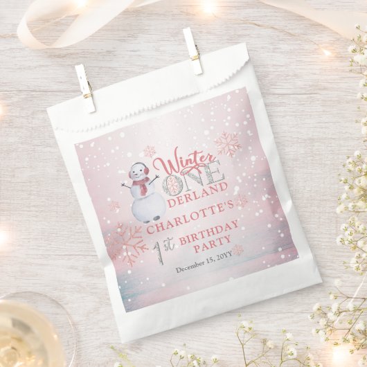 雪だるまウィンターワンダーランド1歳の誕生日 フェイバーバッグ (クリップ留めされた状態)