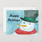 雪だるまウォーターカラーアートハッピーホリデイズ シーズンポストカード (正面/裏面)