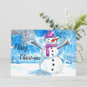 雪だるまウォーターカラークリスマスカード サンキューカード (スタンド正面)