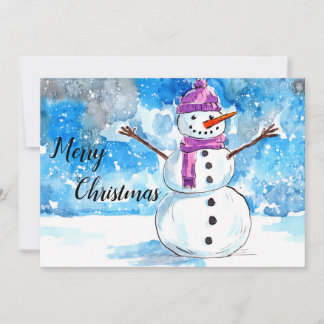 雪だるまウォーターカラークリスマスカード サンキューカード