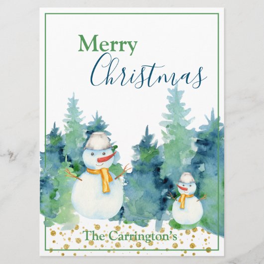 雪だるまウォーターカラーツリーズメリークリスマスホリデー (正面)