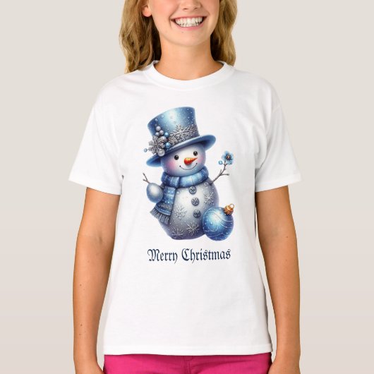 雪だるまエレガントクリスマスウィンターホリデーズガールズ Tシャツ (正面)