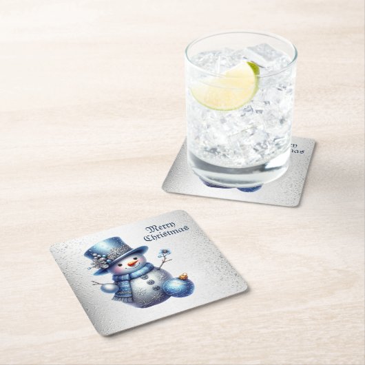 雪だるまエレガントクリスマス スクエアペーパーコースター (インサイチュ)