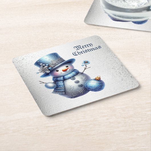 雪だるまエレガントクリスマス スクエアペーパーコースター (アングル)