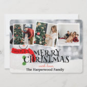 雪だるまエレガントジョイChristmas家族フォトコラージュ シーズンカード (正面)