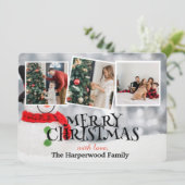雪だるまエレガントジョイChristmas家族フォトコラージュ シーズンカード (スタンド正面)