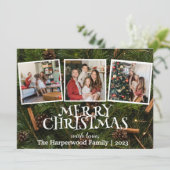 雪だるまエレガントジョイChristmas家族フォトコラージュ シーズンカード (スタンド正面)