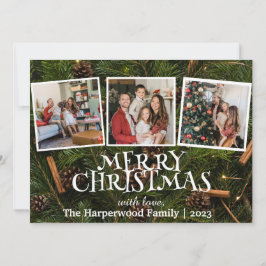 雪だるまエレガントジョイChristmas家族フォトコラージュ シーズンカード