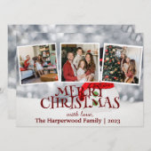 雪だるまエレガントジョイChristmas家族フォトコラージュ シーズンカード (正面/裏面)
