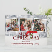雪だるまエレガントジョイChristmas家族フォトコラージュ シーズンカード (スタンド正面)