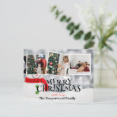 雪だるまエレガントジョイChristmas家族フォトコラージュ シーズンポストカード (スタンド正面)