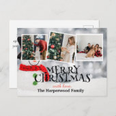 雪だるまエレガントジョイChristmas家族フォトコラージュ シーズンポストカード (正面/裏面)